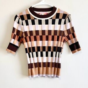 NWT THML Short Sleeve Checkered Knit Top